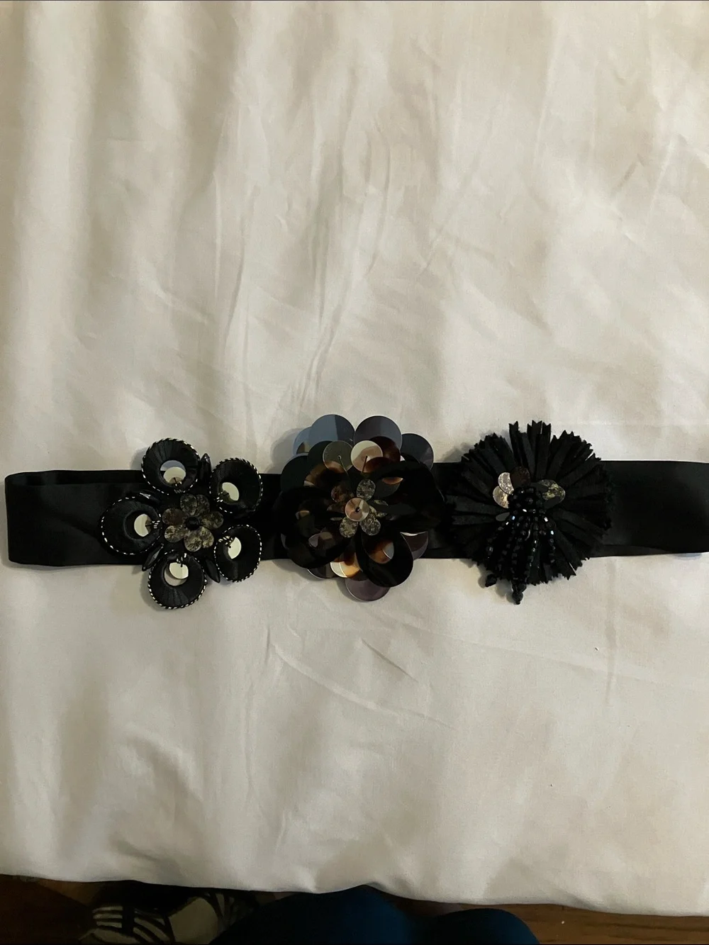 Nanette Lepore Black Floral Appliqué Waist Belt